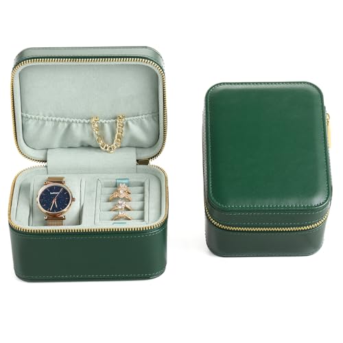 TAIMY Watch Jewelry Travel Case for Men and Women, 1 Slot Watch Pouch with Jewelry Holder, Ring Necklace Earring Organizer for Home Storage, Travel and Display(Green) - color: Green
