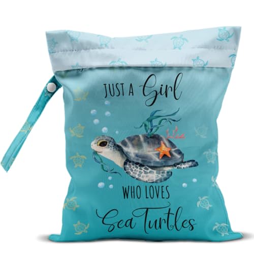 Waterproof Wet Bag for Swimsuit, Travel Beach Wet Dry Bag, Hidden Zipper Reusable Baby turtle Wet Bags, for Travel Beach Wet Swimsuits Toiletries Diapers Dirty Gym Clothes Laundry Bag - color: Baby turtle