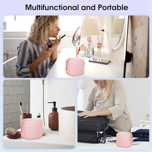 Wandering Nature Small Makeup Bag for Purse Mini Make up Pouch Cute Cosmetic Pouch for Women with Slip-in Pockets Matte Leather, Pink - color: Pink