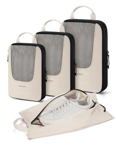 BAGSMART Compression Packing Cubes for Travel, 6/5/4set Lightweight Packing Organizers, Summer Travel Essentials Suitcase Organizer Bags Set - color: 03-Beige, size: 4 Set-Compress