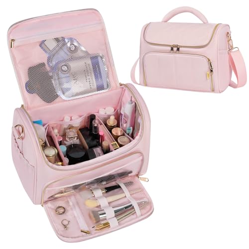 GR69N Travel Toiletry Bag Large Cosmetic Makeup Bag Organizer for Women,Wide-open Make Up Bag Waterproof Makeup Case Travel Bag with Handle and Dividers for Toiletries,Essentials,Accessories,LT Pink - color: Light Pink, size: Large