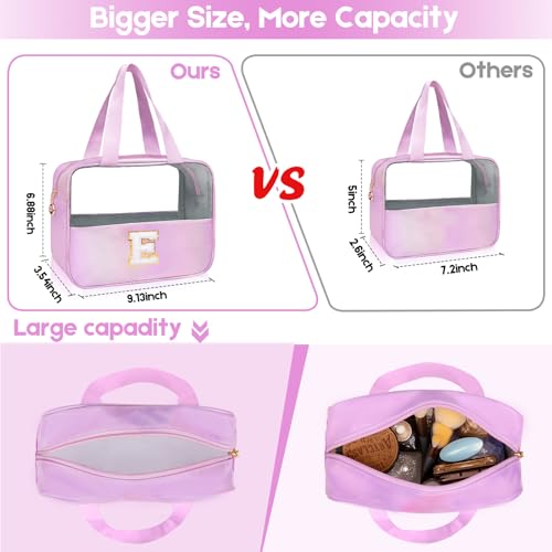 Personalized Initial C Clear Purple Makeup Bag - Large Travel Toiletry Bag, Cute Cosmetic Organizer Set for Girlfriend, Teacher, Teen Girl Gifts - color: Purple, style: C