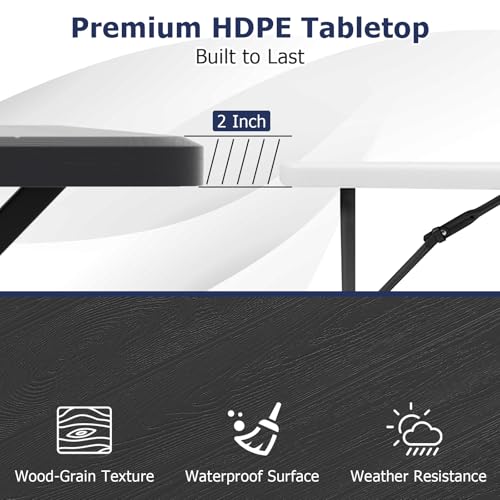 GYMAX Picnic Table, Picnic Bench Easy to Assemble w/All Weather Wood Grain Tabletop & Metal Frame, Picnic Tables for Outdoors Camping Backyard Deck Patio Poolside Dining Party - color: Black