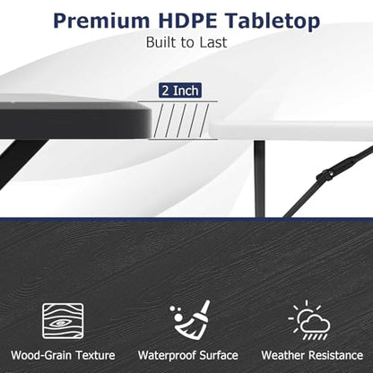 GYMAX Picnic Table, Picnic Bench Easy to Assemble w/All Weather Wood Grain Tabletop & Metal Frame, Picnic Tables for Outdoors Camping Backyard Deck Patio Poolside Dining Party - color: Black