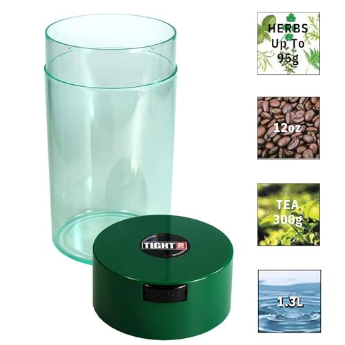 Tightvac 3 to 12 Oz - Patented Airtight Container | Multi-use Vacuum Container Works as Smell Proof Containers for Herbs and Dry Goods. Green Clear - color: Green Cap & Clear Body