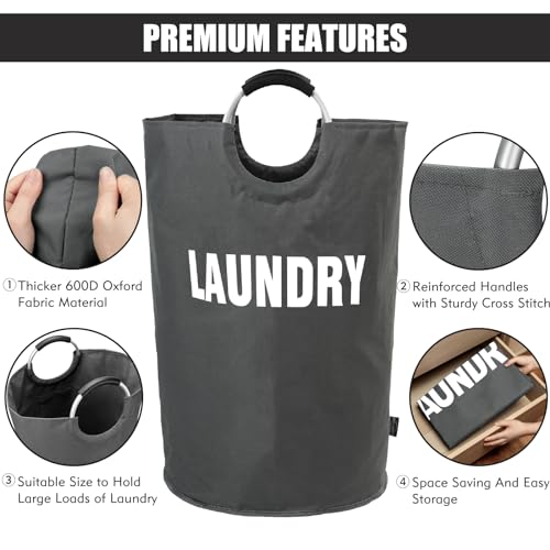 DOKEHOM 160L XX-Large Laundry Basket (7 Colors), Collapsible Laundry Bag, Foldable Laundry Hamper, Folding Washing Bin (Dark Grey, XXL) - color: Dark Grey, size: 160L