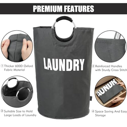 DOKEHOM 160L XX-Large Laundry Basket (7 Colors), Collapsible Laundry Bag, Foldable Laundry Hamper, Folding Washing Bin (Dark Grey, XXL) - color: Dark Grey, size: 160L
