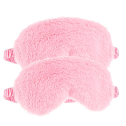 2 Pcs Plush Eye Mask Soft Sleeping Blindfold Eye Cover Comfortable Furry Faux Fur Sleeping Mask Satin Nap Night Eyeshade Cover for Women Men Gift (Pink) - color: Pink