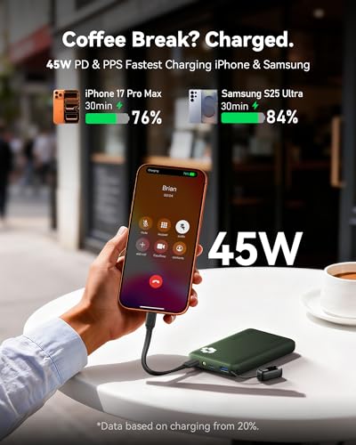 INIU 45W Fast Charging Portable Charger, 40% Smaller 10000mAh with Detachable Cable, Flight-Safe Travel Power Bank, USB C External Phone Battery Pack for Camping, ShortTrip, Travelers, Hikers, Green - color: Green
