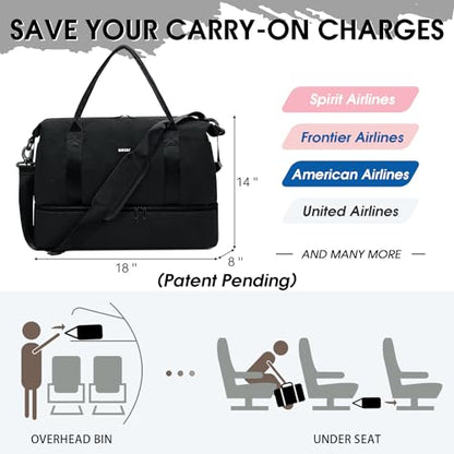 For Spirit Airlines Personal Item Bag Underseat Carry On Bag with Wet Pocket & Shoe Compartment & USB Charging Port - color: Black