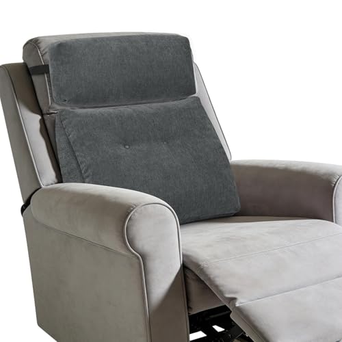 Lumbar Support Pillow for Recliner Chair with Headrest, Dual-Layer Large Back Pillow for Deep Couch & Sofa, Memory Foam Lower Back Support Cushion Set for Sciatica Relief Dark Grey - color: Dark Grey