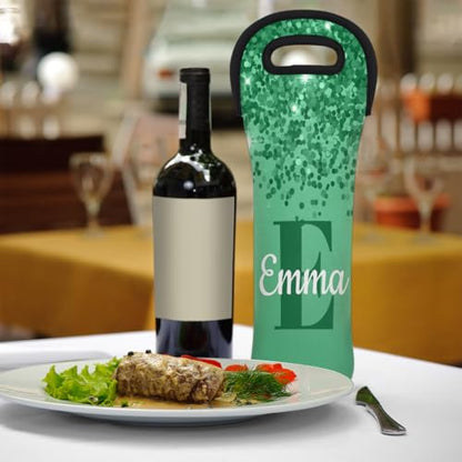 Personalized Neoprene Wine Carrier 1 Bottle, Wine Gift Bags Custom with Name Travel Wine Bottle Holder - color: Green, size: Small