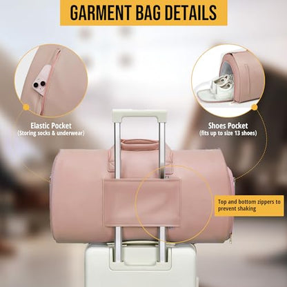 Convertible Garment Bag, Carry on Garment Duffel Bag with Shoulder Strap, Men's Women's Travel Clothing Bag with Shoe Compartment, 2-in-1 Hanging Suitcase Suit Business Travel Bag (Champagne) - color: Champagne