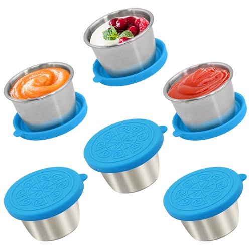 Qukaka 6x2.7 Oz Salad Dressing Container to Go,Handy Leakproof Stainless Steel Meal Prep Containers Reusable,Sauce Containers for Lunch Box, Picnics, Travel, Office and Kitchen Storage - color: Sky Blue, size: 2.7oz