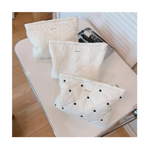uekeboag White Quilted Cotton Makeup Pouch,Coquette Quilted Toiletry Bag for Women and Girls, Floral Coquette Organizer Bag, Aesthetic Travel Cosmetic Bags(03White Shells) - color: 03White Shells