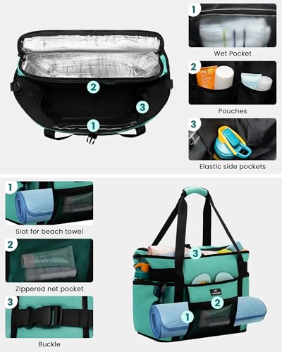 Large Beach Tote Bag with Insulated Cooler Compartment– Spacious Mesh Beach Bag for Pool, Swim & Travel, Wet/Dry Separate Compartments