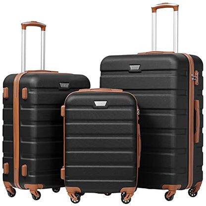 Coolife Luggage 3 Piece Set Suitcase Spinner Hardshell Lightweight TSA Lock - color: Apricot Black, size: 20in24in28in