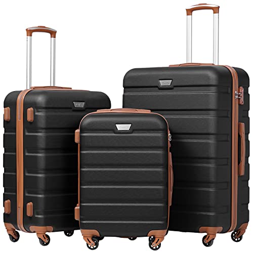 Coolife Luggage 3 Piece Set Suitcase Spinner Hardshell Lightweight TSA Lock - color: Apricot Black, size: 20in24in28in