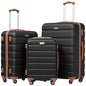 Coolife Luggage 3 Piece Set Suitcase Spinner Hardshell Lightweight TSA Lock - color: Apricot Black, size: 20in24in28in