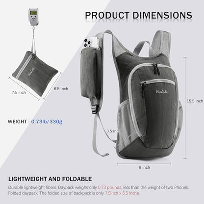 Uselike 10L Small Hiking Backpack Travel Daypack Lightweight Packable Back Pack for Women Men(Iron Grey) - color: Iron Grey