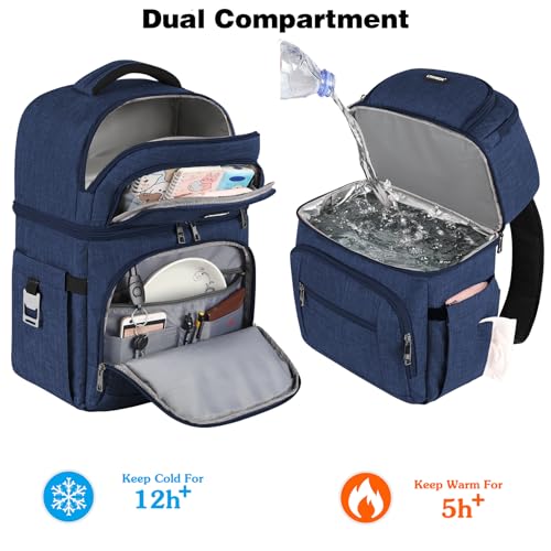 Cooler Backpack,Insulated Backpack Cooler Leakproof Double Deck Cooler Bag for Men Women RFID Lunch Backpack - color: Blue