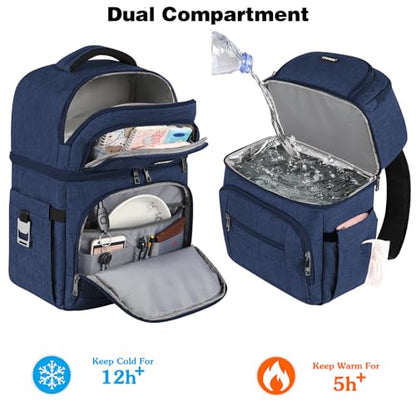Cooler Backpack,Insulated Backpack Cooler Leakproof Double Deck Cooler Bag for Men Women RFID Lunch Backpack - color: Blue