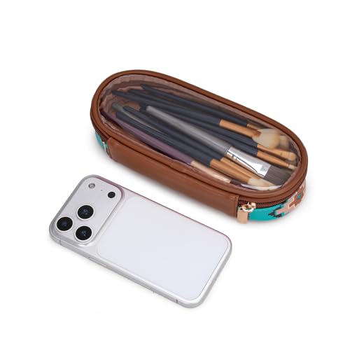 Montana West X Wrangler Travel Makeup Bag 2pcs Set Large Cosmetic Bag with Makeup Brush Holder Portable Make Up Organizer Cute Toiletry Bag with Divider and Handle for Women Aztec - color: Turquoise