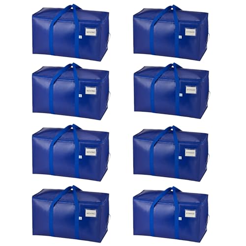 VENO 8 Pack Heavy Duty Moving Bags, 90L Extra Large Moving Boxes Alternative, 50lbs Load,Wraparound Handles,Zippers & Tag,Packing Supplies for College Dorm Essentials, Clothes Storage(Blue) - color: Blue, size: 8 Pack