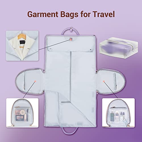 Garment Bags for Travel for Women, Stylish Garment Duffle Bag, Convertible & Foldable 2 in 1 PU Suit Bag For Hanging Clothes, Business Trip Bag With Toiletry Pocket & Shoes Compartment, Purple - color: Purple