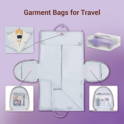 Garment Bags for Travel for Women, Stylish Garment Duffle Bag, Convertible & Foldable 2 in 1 PU Suit Bag For Hanging Clothes, Business Trip Bag With Toiletry Pocket & Shoes Compartment, Purple - color: Purple