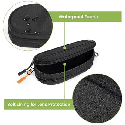 Double Eyeglasses Case Soft Portable Zipper Sunglasses Pouch with Keychain Clip for Men Women - color: Black With Side Pocket