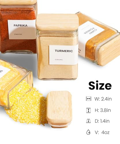 APT 1101 Glass Storage Jars with Bamboo Lid, glass canisters with airtight lids, Clear jars with lids for Spice, Cookie, Candy, Tea, Coffee Bean and Rice (White, 4oz, set of 12) - color: White