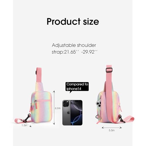 Birthday Gifts for 8 9 10 11 12 Year Old Teens Girls Kids, Fanny Pack Crossbody Bag Sling Belt Bags Purse, Dorm Travel Essentials for Girls Fashion, Preppy Tween Teen Girl Gift Trendy Stuff - color: Glitter Rainbow Pink