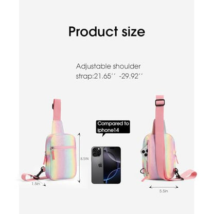 Birthday Gifts for 8 9 10 11 12 Year Old Teens Girls Kids, Fanny Pack Crossbody Bag Sling Belt Bags Purse, Dorm Travel Essentials for Girls Fashion, Preppy Tween Teen Girl Gift Trendy Stuff - color: Glitter Rainbow Pink