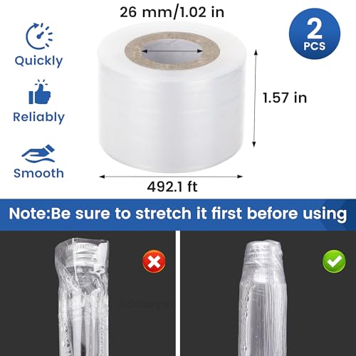 Mini Stretch Wrap Film Unheated Shrink Wrap Roll for Bottles/Jars Seal Packing (2 PCS)