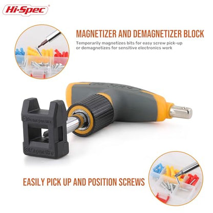Hi-Spec 30pc Magnetic T-Handle Ratchet Wrench and Screwdriver Set. Small Compact Hand Tool Kit Set with Sockets for Home & Car & Office. Toolkit Starter Repairs in a Portable Tool Box Case - color: Yellow