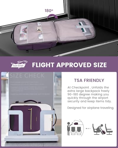LOVEVOOK 50L Travel Backpack for Women & Men, Airline Approved Carry On Luggage with 3 Packing Cubes, TSA Overnight Bags, Waterproof Personal Item Bag, Weekender Essentials Backpacks fits 17" Laptop - color: Purple-beige-black, size: X-Large