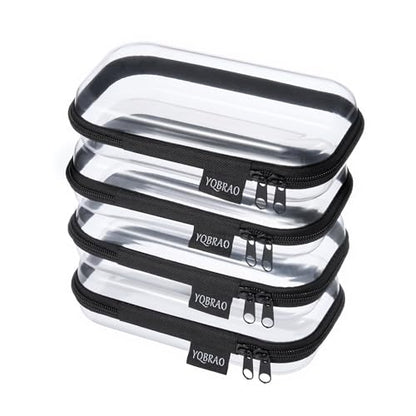 YQBRAO 4-Pack Clear Hard Shell Zipper Case, 1.2mm Ultra-Thick Diaper Bag Organizer Pouches, Rigid Self-Standing Travel Makeup Bags with YKK Zippers, TSA Approved, Black - color: Black, size: 4 Pack(S)