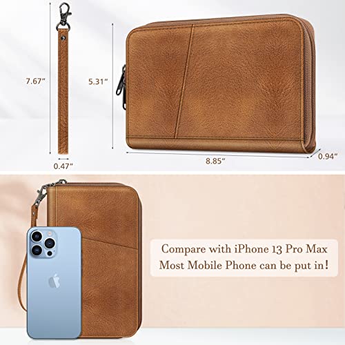 Fintie Family Passport Holder Wallet, RFID Blocking Travel Document Organizer Clutch Bag Credit Cards Case Cover for Women Men - color: Brown