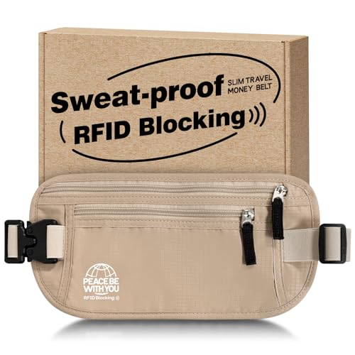 Hidden Money Belt for Travel, RFID Blocking, Sweat-Proof, Heavy-Duty Buckle, 3rd Gen Waist Wallet Anti Theft to Protect Cash, Credit Cards and Documents Under-Clothes for Men & Women, Beige - color: Beige, size: Sturdy