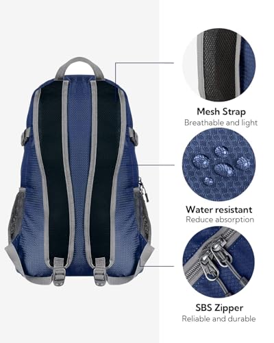 WATERFLY Small Lightweight Packable Backpack: 20l Ultra Light Foldable Travel Hiking Camping Daypack Day Pack for Man Woman - color: Dark Blue