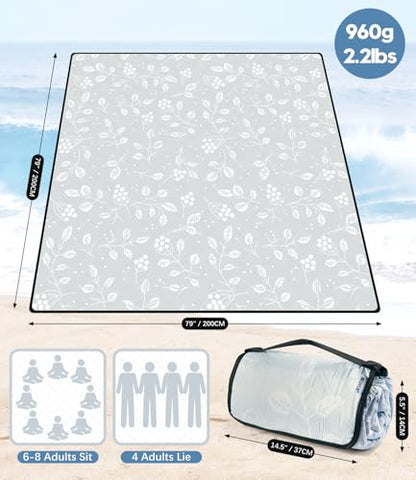 DEWUR Picnic Blankets 79"x79" Extra Large Outdoor Blanket Beach Blanket Waterproof SandProof Picnic Mat Washable Foldable Portable for Grass Lawn Beach Camping (Gray Leaves) - color: Gray Leaves