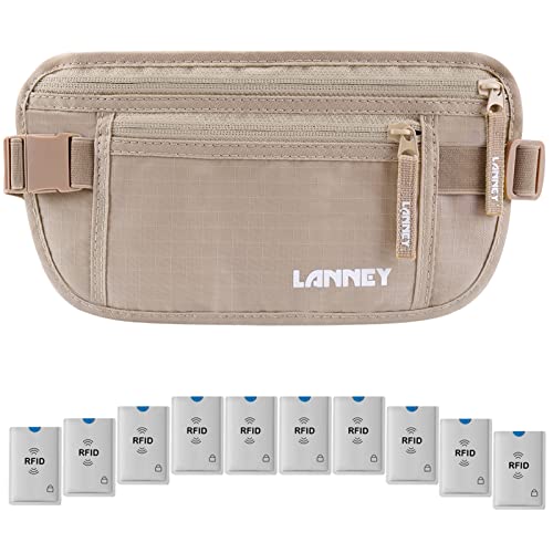 Money Belt for Travel Women and Men Slim Hidden Travel Wallet with RFID Blocking - color: Beige