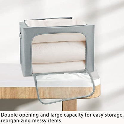Clothes Storage Box Bins Stackable Foldable Organizer,Sturdy Handles with Metal Frame for Clothing Bedding Shelves,Closet Container with Clear Window Zipper and Label Holder (Gray, 66L x3 Pack) - color: Gray, 66L x3 Pack
