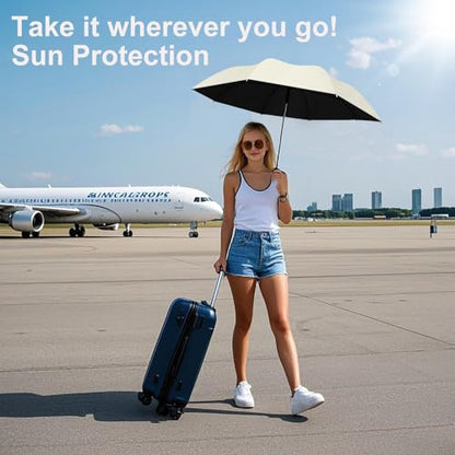 BAODINI Travel Essentials Mini Umbrella for Purse With Case Small Compact UV Sun Protection Lightweight Tiny Pocket Manual Open Close Umbrella for Women Kids and Men Fits Purse Backpack - color: G-2 Pack Pink & Beige
