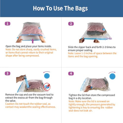 7 Pack Medium Space Saver Vacuum Storage Bags | Vacuum Sealed Compression Bags With Hand Pump, Space Saving For Travel, Clothing, Packing, Winter Coats, Sweaters and Shirts - size: 7-Medium
