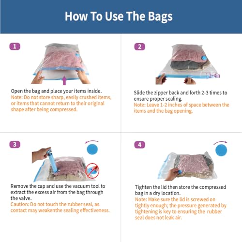 7 Pack Medium Space Saver Vacuum Storage Bags | Vacuum Sealed Compression Bags With Hand Pump, Space Saving For Travel, Clothing, Packing, Winter Coats, Sweaters and Shirts - size: 7-Medium