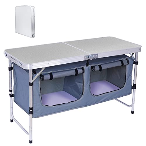 Nice C Camping Table, Folding Table Height Adjustable, Camp Storage Kitchen Table, Lightweight Aluminum, with Carry Handle for Outdoor, Beach, BBQ, Picnic, Cooking, Festival, Indoor, Office