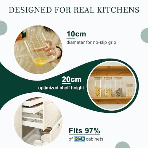 LIBWYS 12-Pack Glass Pantry Storage Containers with Bamboo Lids (0.76Qt/1.22Qt/1.67Qt) - Stackable Square Food Jars for Pantry Organization, Coffee, Flour, Snacks, Tea | Kitchen Canisters Set