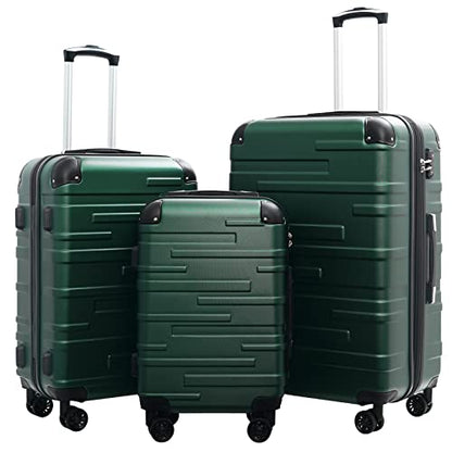 Coolife Hardside Luggage 3 Piece Set with TSA Lock, Spinner Wheels, Telescopic Handle, Lightweight Travel Suitcases (Dark Green, 3 piece set) - color: dark green, size: 3 Piece Set
